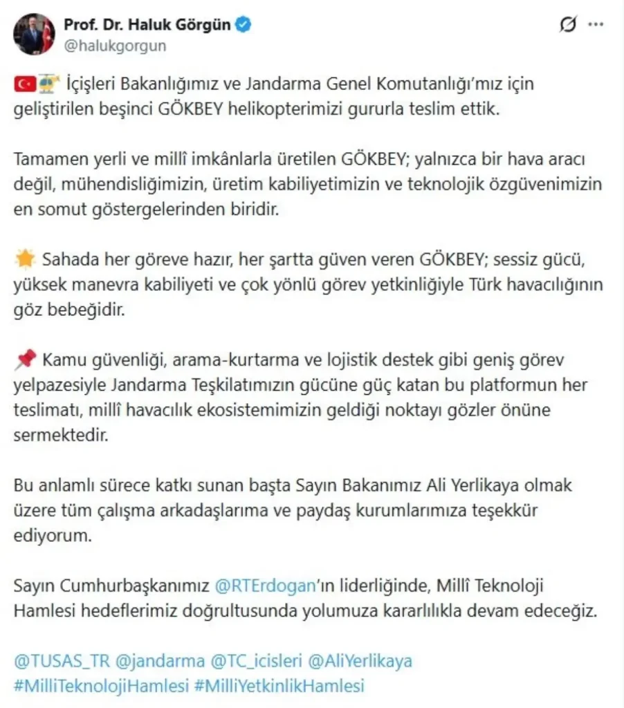 5’inci Gökbey helikopteri, Jandarma Havacılık Komutanlığı envanterine alındı