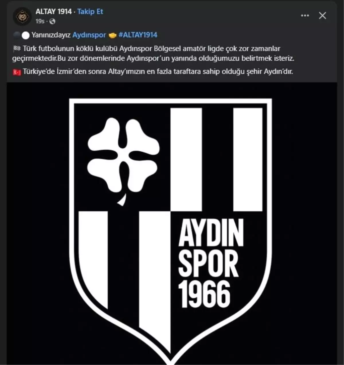 Altayspor’dan Aydınspor’a Destek Mesajı