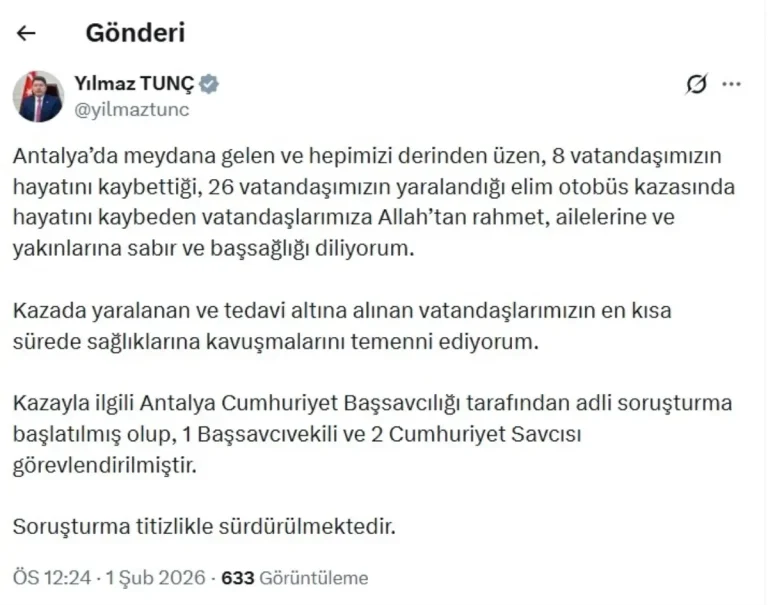 Antalya’da Otobüs Kazası Soruşturması Başlatıldı