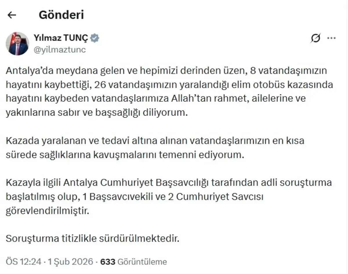 Antalya’da Otobüs Kazası Soruşturması Başlatıldı