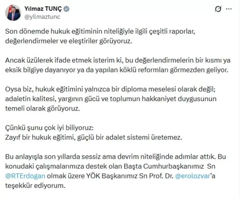 Bakan Tunç’tan ‘Hukuk eğitiminde kalite reformu’ açıklaması