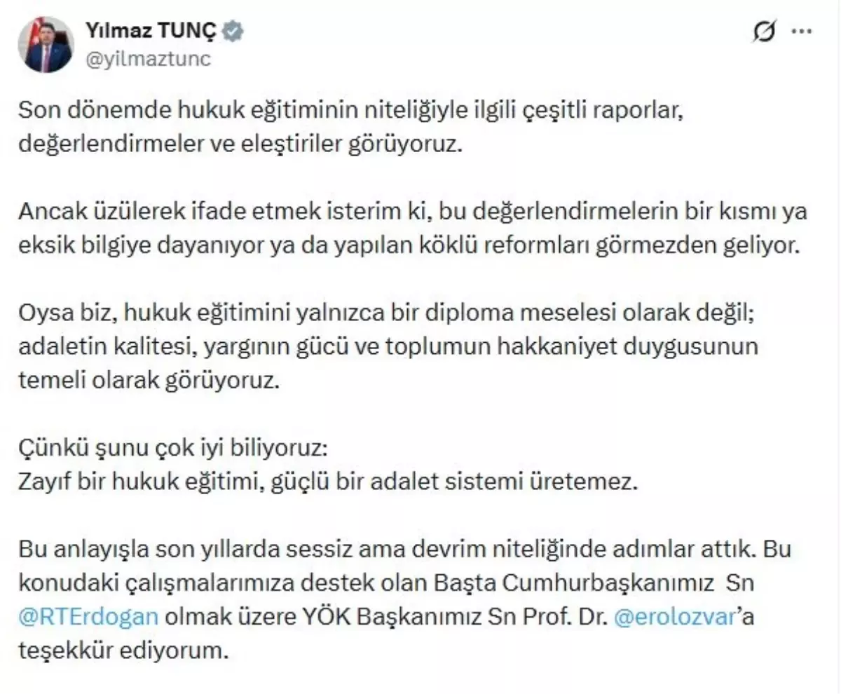 Bakan Tunç’tan ‘Hukuk eğitiminde kalite reformu’ açıklaması