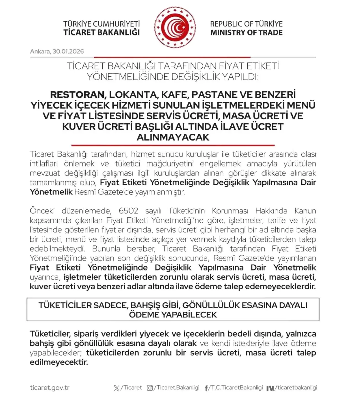 Bartın’da Masa Ücreti Alınmayacak