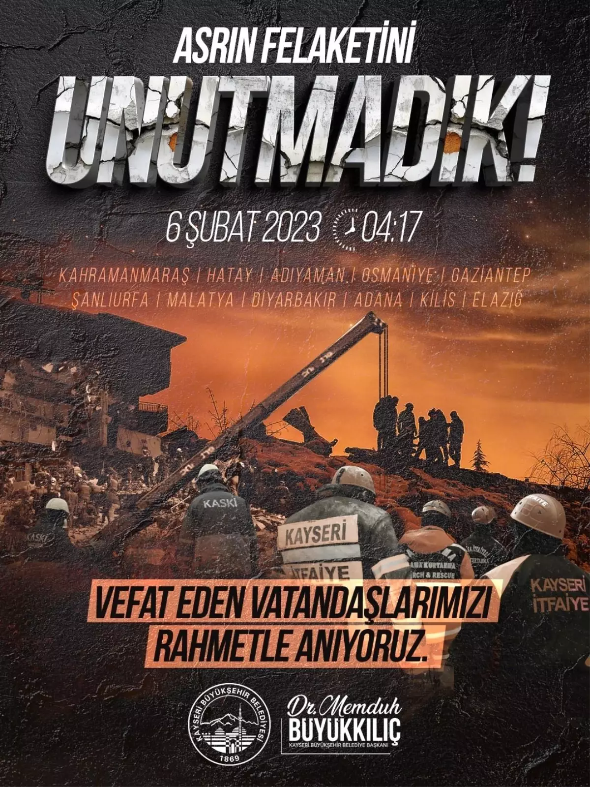Başkan Büyükkılıç: “6 Şubat milletçe birbirimize daha sıkı sarıldığımız tarihtir”