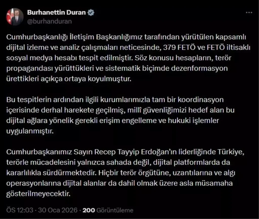 Cumhurbaşkanlığı İletişim Başkanlığı: 379 FETÖ ve FETÖ iltisaklı sosyal medya hesabı tespit edildi