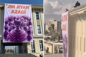 DEM Partili Cizre Belediyesi’ne asılan pankartı polis indirdi
