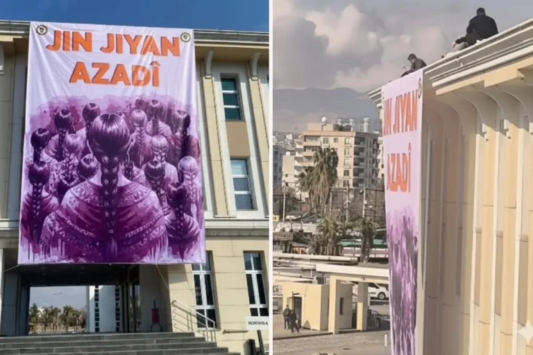 DEM Partili Cizre Belediyesi’ne asılan pankartı polis indirdi