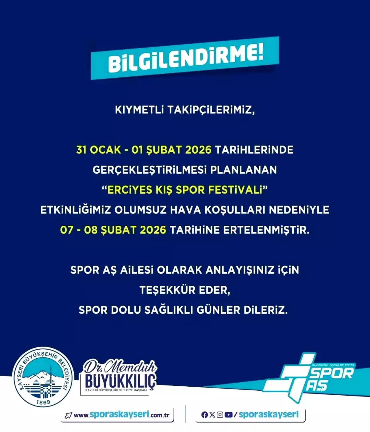 Erciyes Kış Spor Festivali’ne olumsuz hava engeli