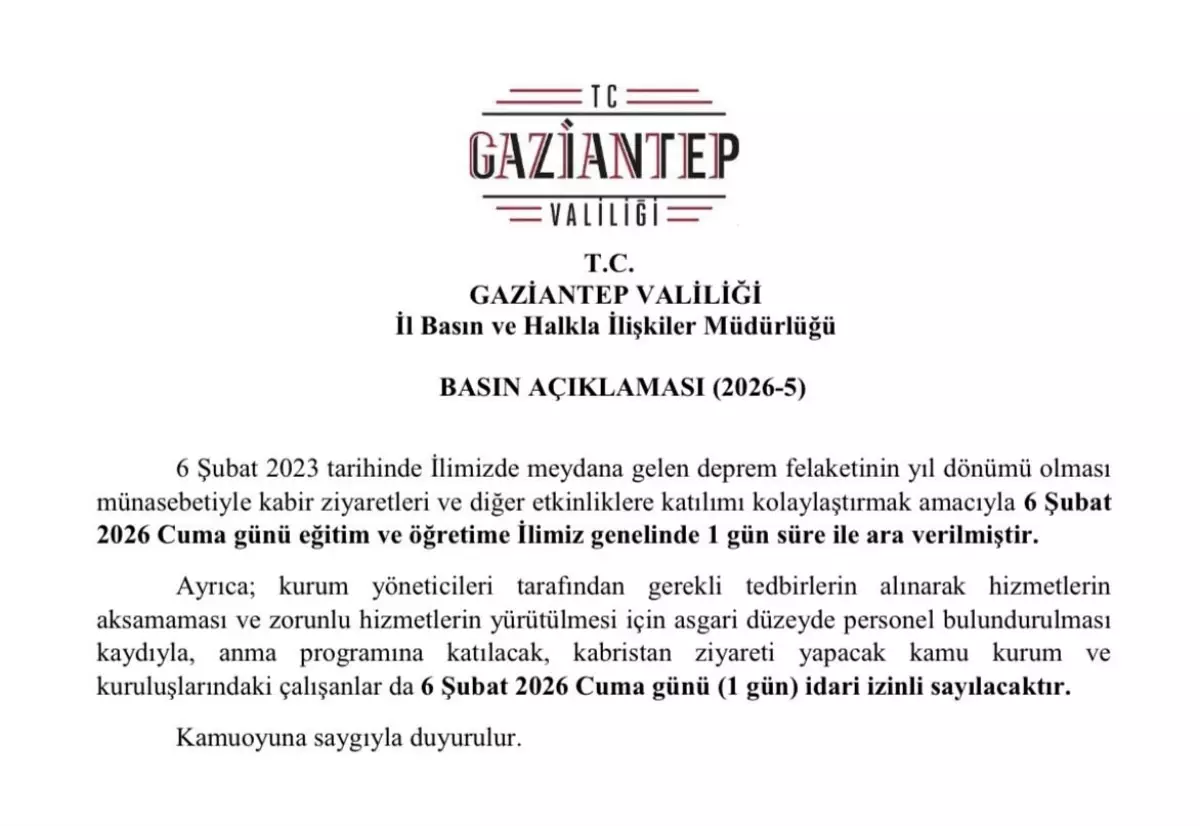 Gaziantep’te Deprem Yıl Dönümünde Eğitime Ara