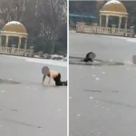 Kahramana adam, buzlu göle düşen çocuğu kurtardı