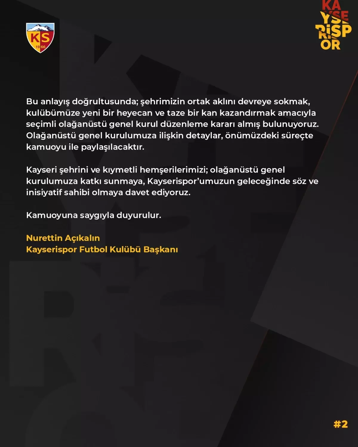 Kayserispor’dan Olağanüstü Kongre Kararı
