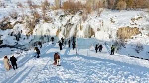 Muradiye Şelalesi Kış Güzelliğiyle Dondu