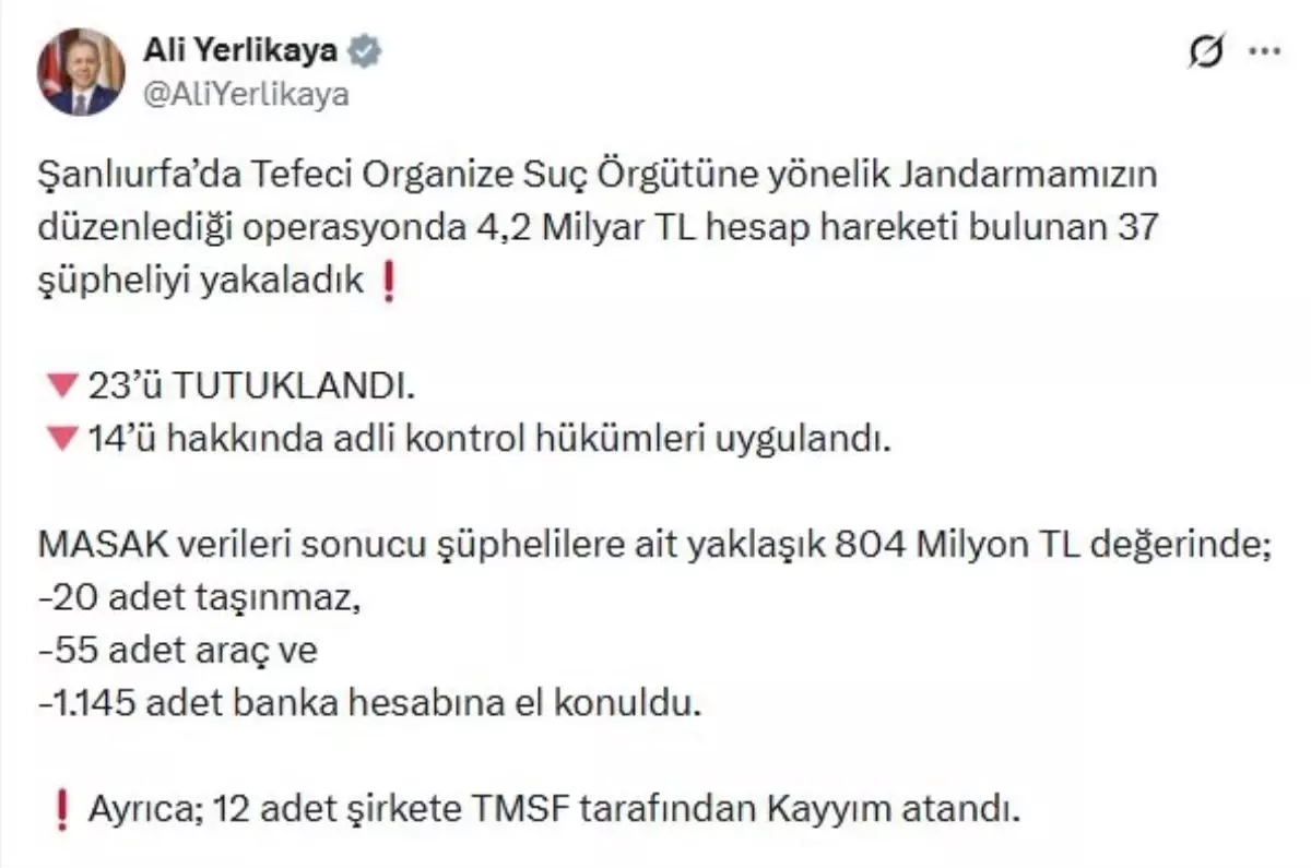 Şanlıurfa’da Tefeci Çeteye Büyük Darbe