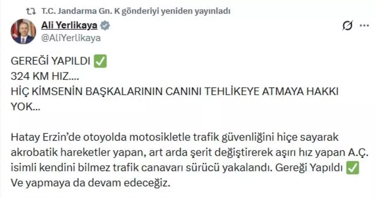 324 km hızla giden sürücüye ceza