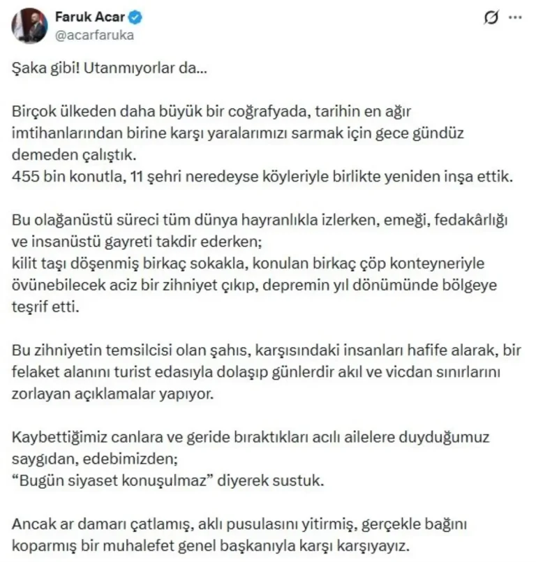 Acar’dan Özel’e Tepki
