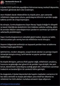 Burhanettin Duran: Milletimizin umudu inşa edilmiştir