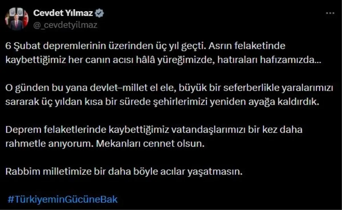 Cevdet Yılmaz, Deprem Şehitlerini Andı