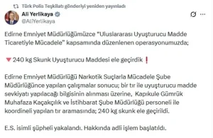 Edirne’de 240 Kilogram Skunk Ele Geçirildi