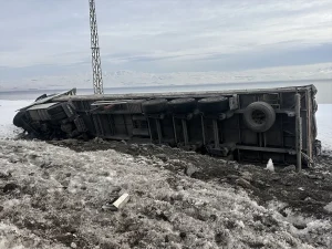 Erciş’te şarampole devrilen tırın sürücüsü yaralandı