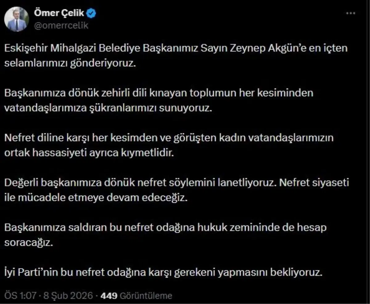 Ömer Çelik’ten Nefret Söylemine Tepki