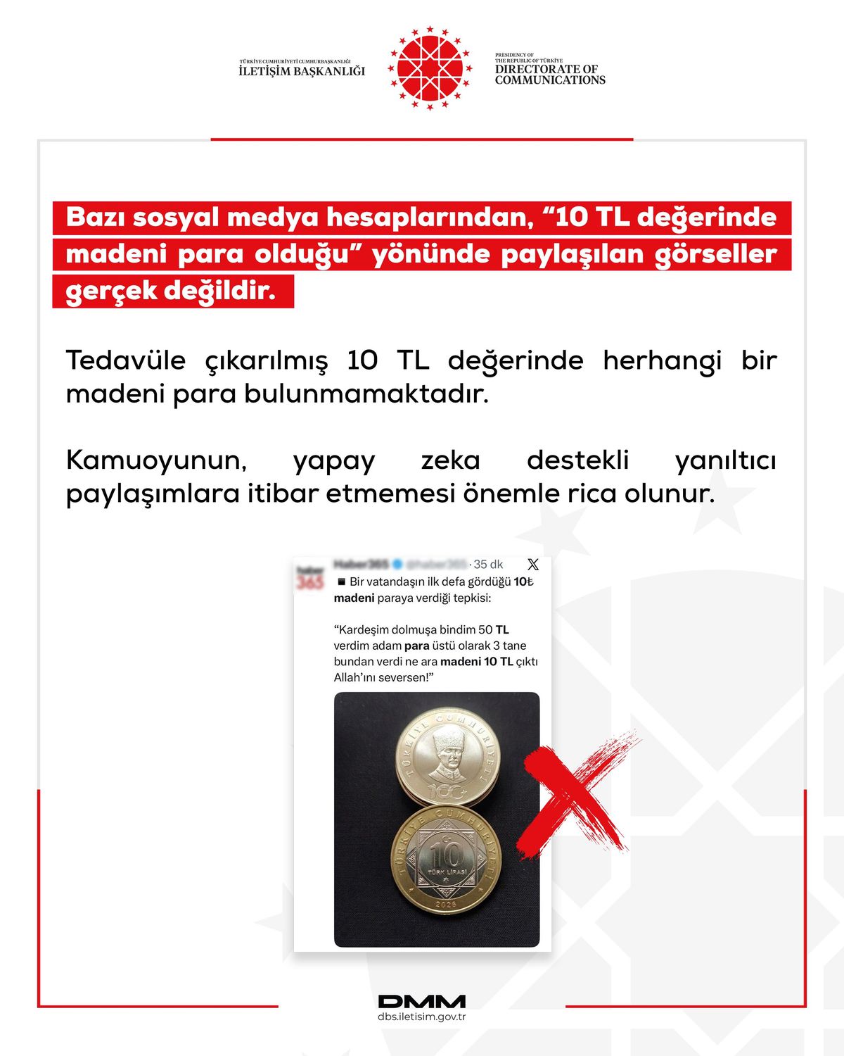 DMM’den 10 TL Madeni Para Açıklaması