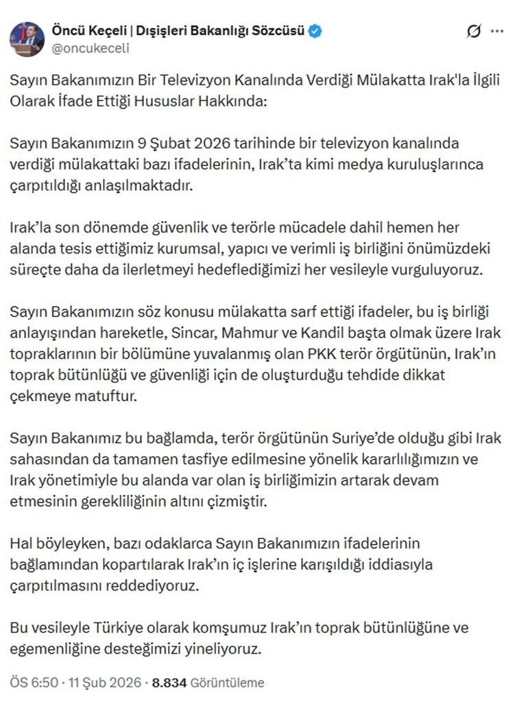 Türkiye, Irak’ın Egemenliğine Destek Verdi